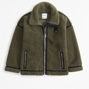 Abercrombie & Fitch Olive Green Contrast Trim Sherpa Aviator Jacket
